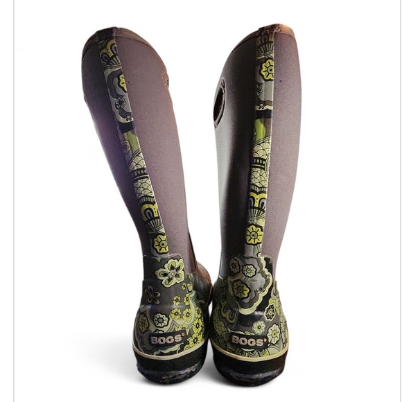 Bogs Classic High Handle Paisley Gray Blue Green Size 12 Womens Waterproof Rain - Picture 5 of 9